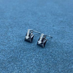 New 6mm Princess Cut Onyx Diamond Studs 925 Silver